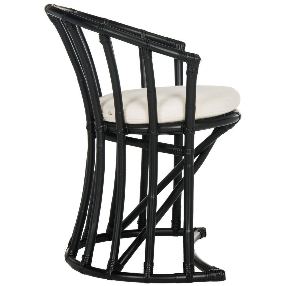 Bali Inspired Black Rattan and Cotton Transitional Accent Chair