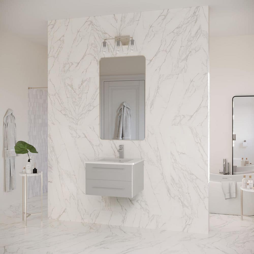 Lucera 24" Wall Hung Gray Quartz Top Modern Bathroom Vanity