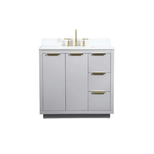 Unbranded Simply Living 36 in. W x 22 in. D x 34 in. H Bath Vanity in Grey with Calacatta White Engineered Marble Top