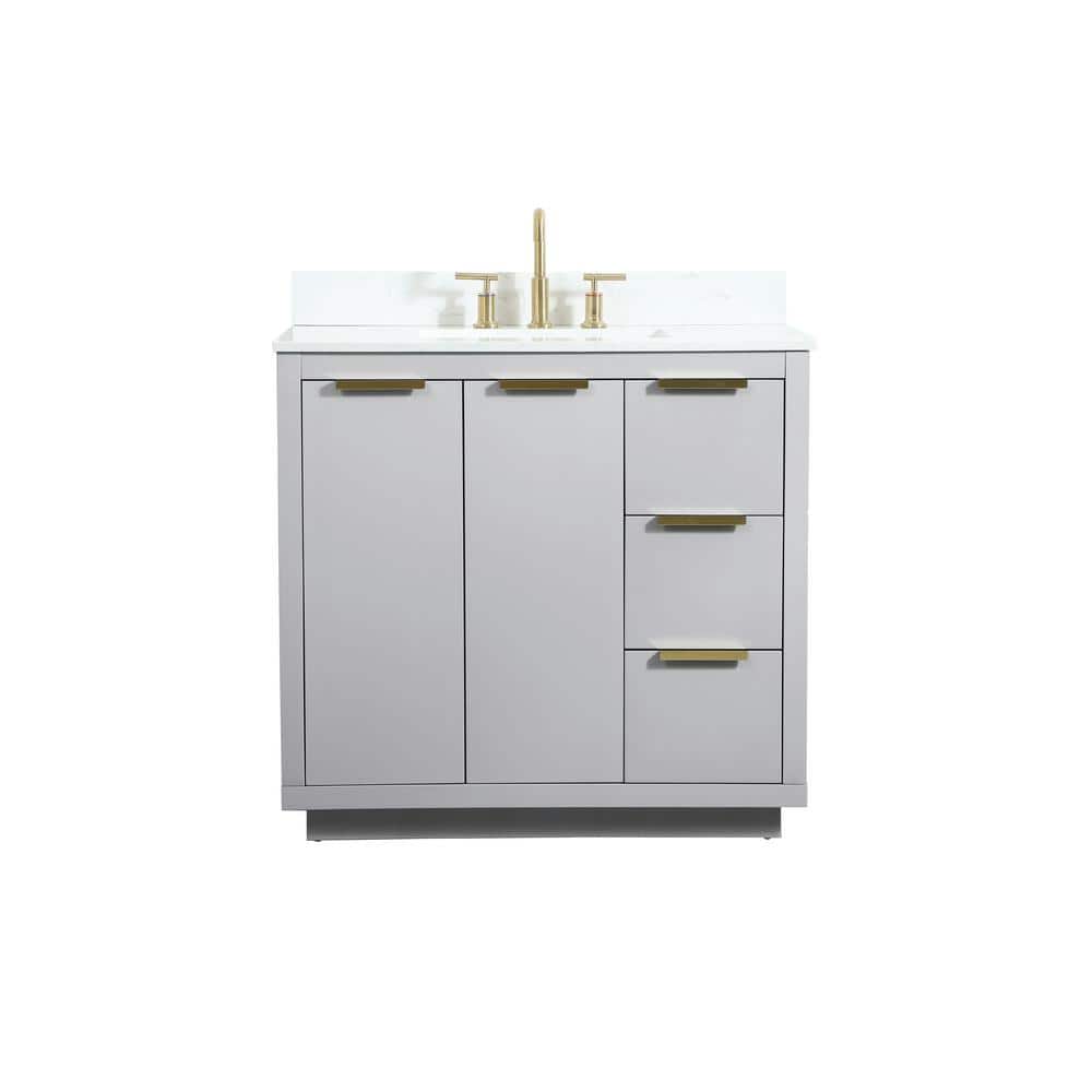 36 in. W Single Bath Vanity in Grey with Engineered Stone Vanity Top in Cal