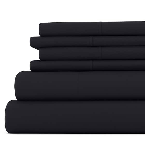 Becky Cameron 6-Piece Black Solid Microfiber King Sheet Set