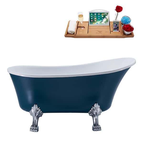 Streamline 55 in. Acrylic Clawfoot Non-Whirlpool Bathtub in Matte Light Blue With Polished Chrome Clawfeet,Polished Chrome Drain