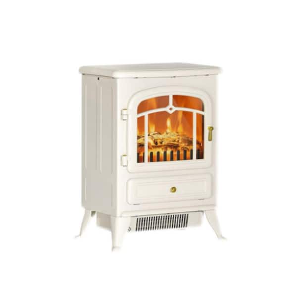 1450-Watt Beige Electric Fireplace Heater Furnace with Realistic LED Flames and Logs