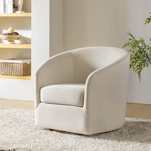 Estefan Tan Comfy Velvet Swivel Barrel Chair with Metal Base