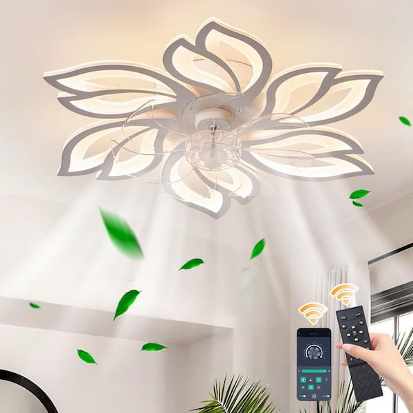 25 in. Indoor White Low Profile Modern Ceiling Fan with Dimmable Integrated LED and Remote Included for Living Room