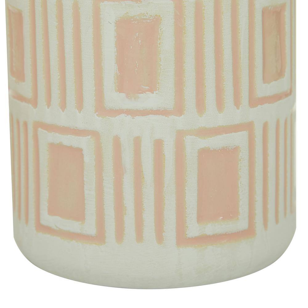 Set of 2 Pink and White Ceramic Geometric Decorative Vases