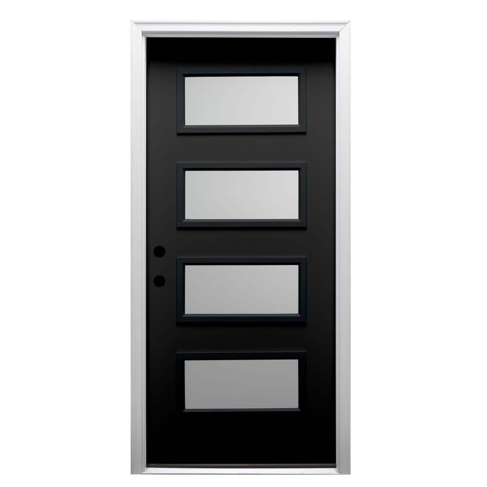 MMI Door 36 in. x 80 in. Celeste Right-Hand Inswing 4-Lite Frosted Painted Fiberglass Smooth Prehung Front Door 4-9/16 in. Frame