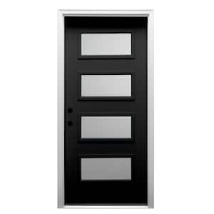 32 in. x 80 in. Celeste Right-Hand Inswing 4-Lite Frosted Painted Fiberglass Smooth Prehung Front Door, 6-9/16 in. Frame