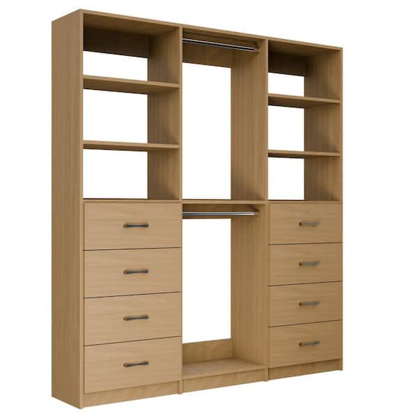Alto Collection 99 in W Oak Tower System 2 4-Drawer and Double Hang 13-Shelf Wood Closet System