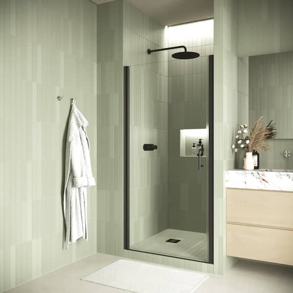 Streamline Caprioli 32 in. W x 72 in. H Pivot Shower Door, CrystalTech Treated 1/4 in. Tempered Clear Glass, Matte Black Hardware