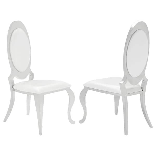 White and Chrome Anchorage Side Chairs Creamy (Set of 2)