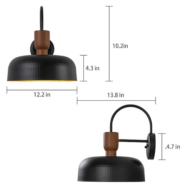 Nathan Farmhouse 12.2 in. 1-Light Gooseneck Black Barn Hammer Wall Sconce