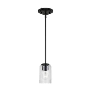 Oslo 4 in. 1-Light Midnight Matte Black Transitional Contemporary Mini Pendant with Clear Seeded Glass Shade