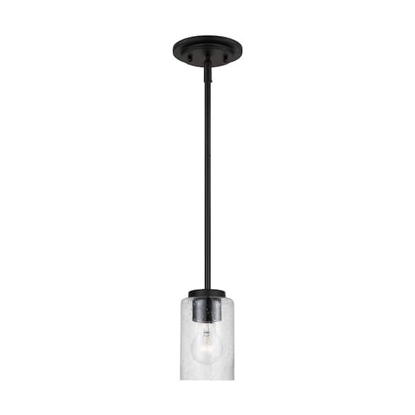Generation Lighting Oslo 4 in. 1-Light Midnight Matte Black Transitional Contemporary Mini Pendant with Clear Seeded Glass Shade