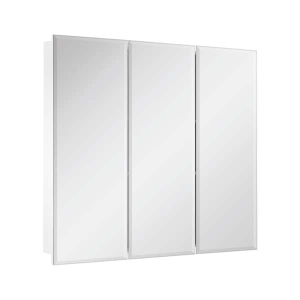 30.4 in. W x 30.2 in. H Rectangular Medicine Cabinet with Mirror in White with Adjustable Shelves