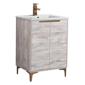 24 in. W x 18.5 in. D x 35.25 in. H Bath Vanity in Rustic White with Rose Gold Hardware and White Ceramic Sink top