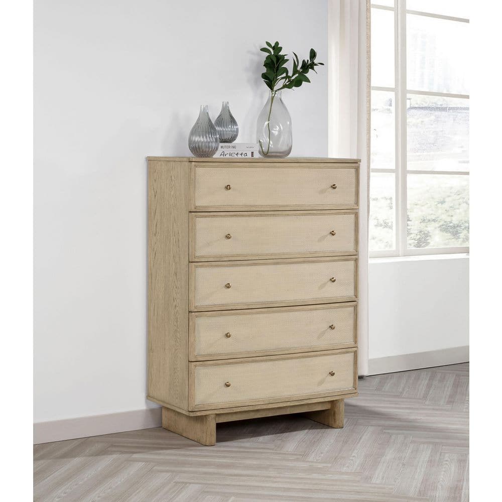Coaster Kailani Beige Oak 5-Drawer 38 in. Chest of Drawers 225045