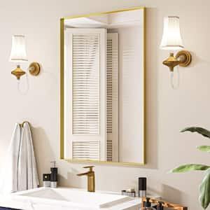 24 in. W. x 36 in. H Rectangular Aluminum Framed Wall Bathroom Vanity Mirror in Brushed Gold