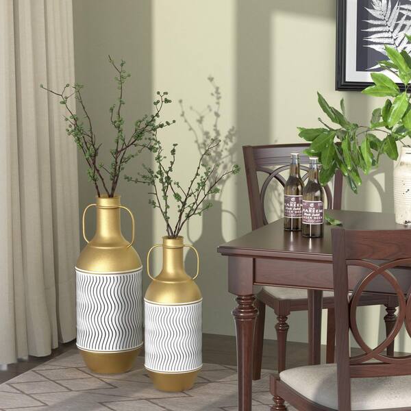 Miscool Avex 18/22 in. H Gold White Metal Cylinder Decorative Vase Set (2-Pieces)