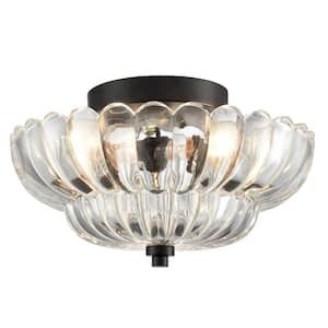 11.6 in. 3-Light Black Modern Semi-Flush Mount with Decorative Glass Shade and No Bulbs Included 1-Pack
