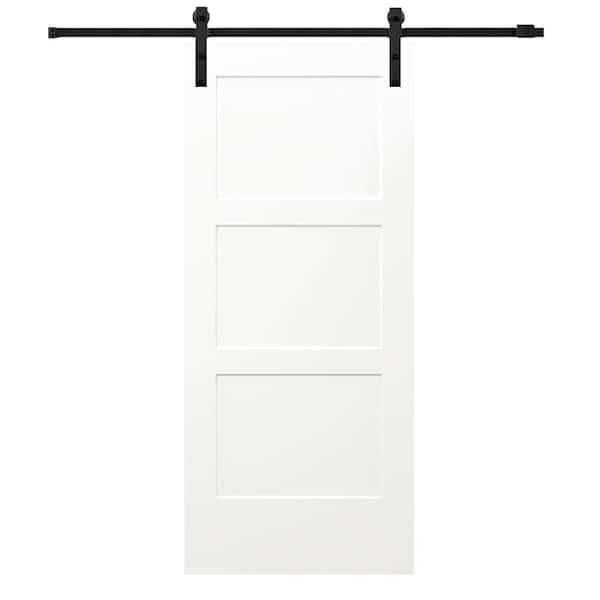 MMI DOOR 32 in. x 80 in. Birkdale Primed Solid Core Composite Sliding Barn Door with Matte Black Hardware Kit