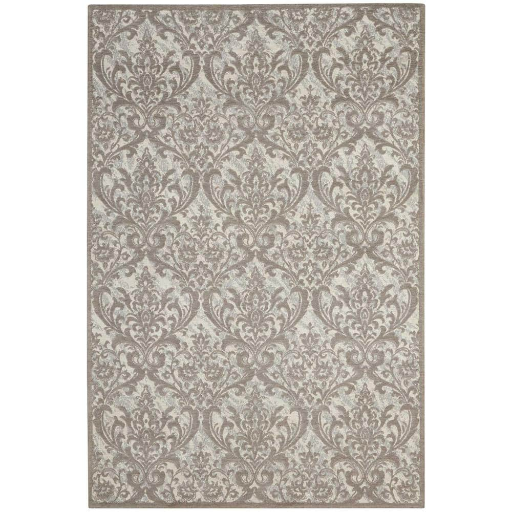 Nourison Damask Ivory/Grey 8 ft. x 10 ft. Oriental Vintage Area Rug ...