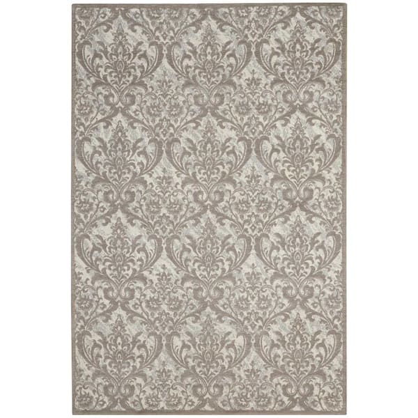 Nourison Damask Ivory/Grey 8 ft. x 10 ft. Oriental Vintage Area Rug