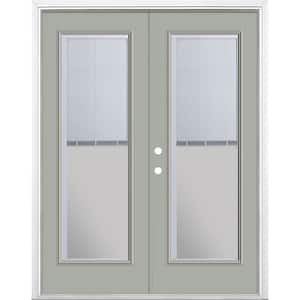 60 in. x 80 in. Silver Cloud Steel Prehung Right-Hand Inswing Mini Blind Patio Door with Brickmold