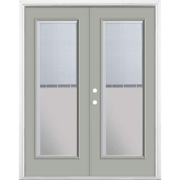 Masonite 60 in. x 80 in. Silver Cloud Steel Prehung Right-Hand Inswing Mini Blind Patio Door with Brickmold
