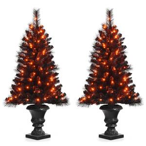 4 ft. Pre-Lit Artificial Christmas Tree Entrance Potted Xmas Halloween Tree (2-Piece)