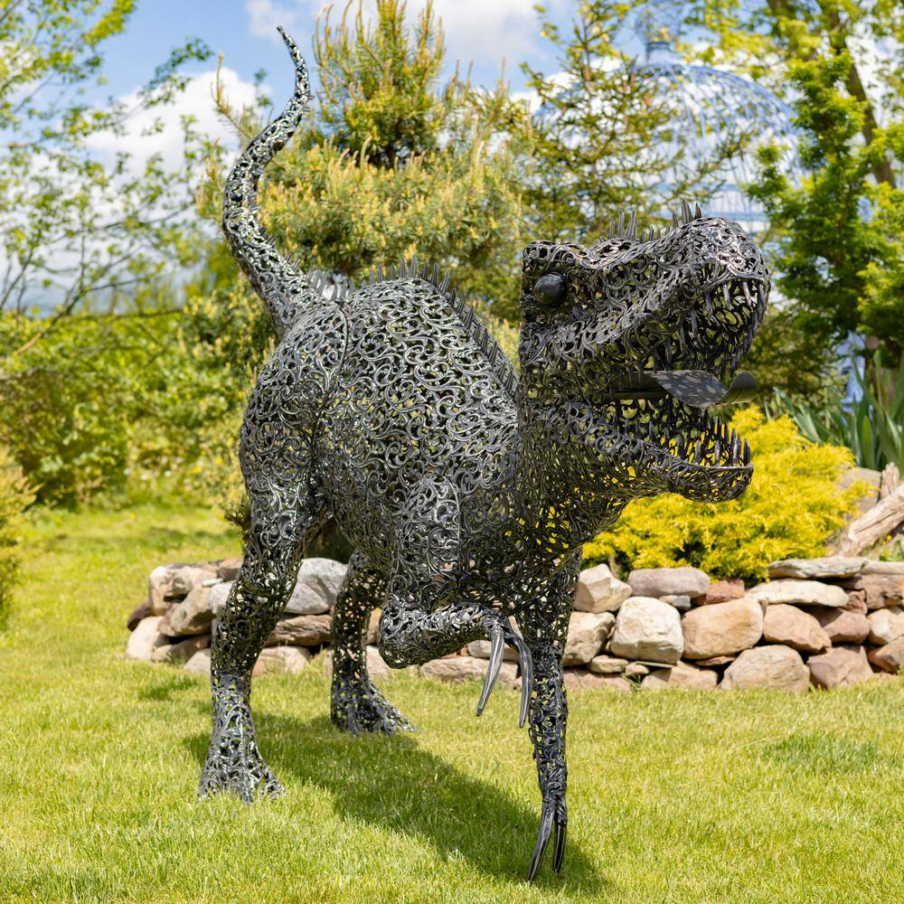 7.33ft Tall Black-Bronze Metal Tyrannosaurus Rex Garden Statue