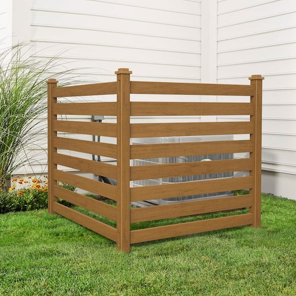 LUE BONA Ares 38 in. x 46 in. Brown Garden Fence W/Post And No-Dig Steel Cone Anchor Recycled Plastic Privacy Fence Panel(2-Pack)