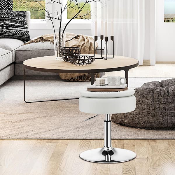 Vanity Stool Adjustable 360° Swivel Storage Makeup Chair with Removable Tray White