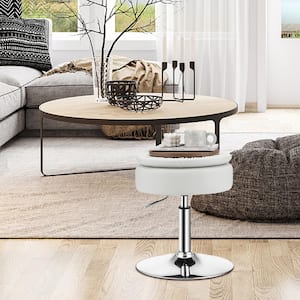 Vanity Stool Adjustable 360° Swivel Storage Makeup Chair with Removable Tray White