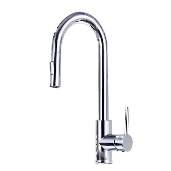 Satico 15.67 in. Single Handle Pull Down Sprayer Kitchen Faucet with Stainless Steel 360 ° Spout Swivel  in Chrome