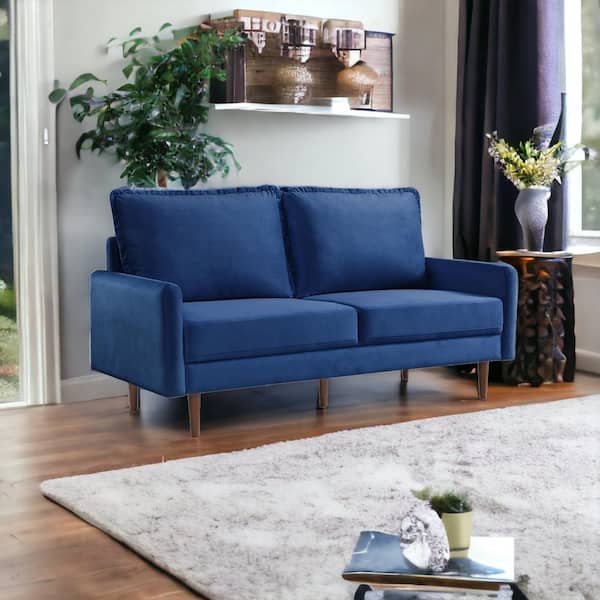 HomeRoots Amelia 69 in. Straight Arm Velvet Rectangle Sofa in Blue