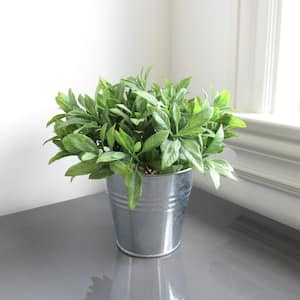 8 in. Artificial Sage Basil Herb Plant in Metal Pot