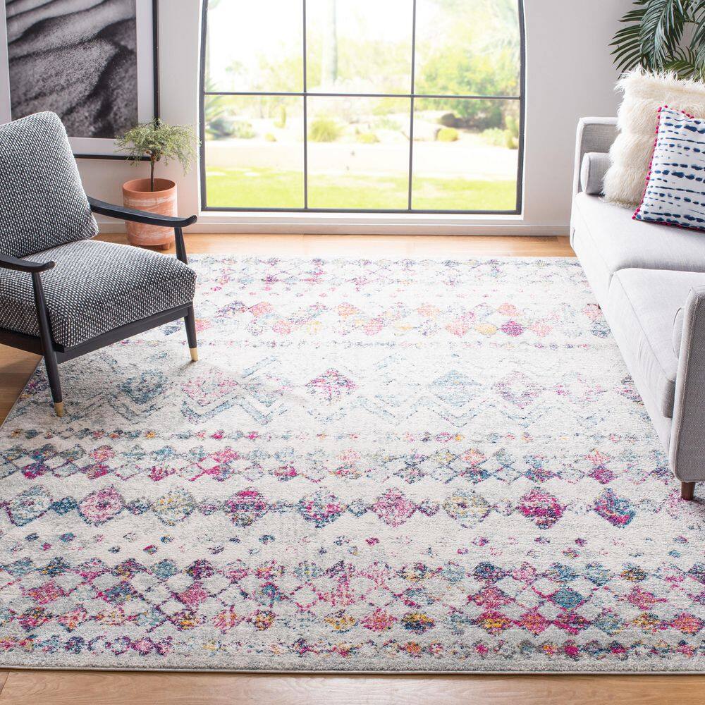 Ivory and Multicolor Geometric Wool and Synthetic 10' x 14' Area Rug