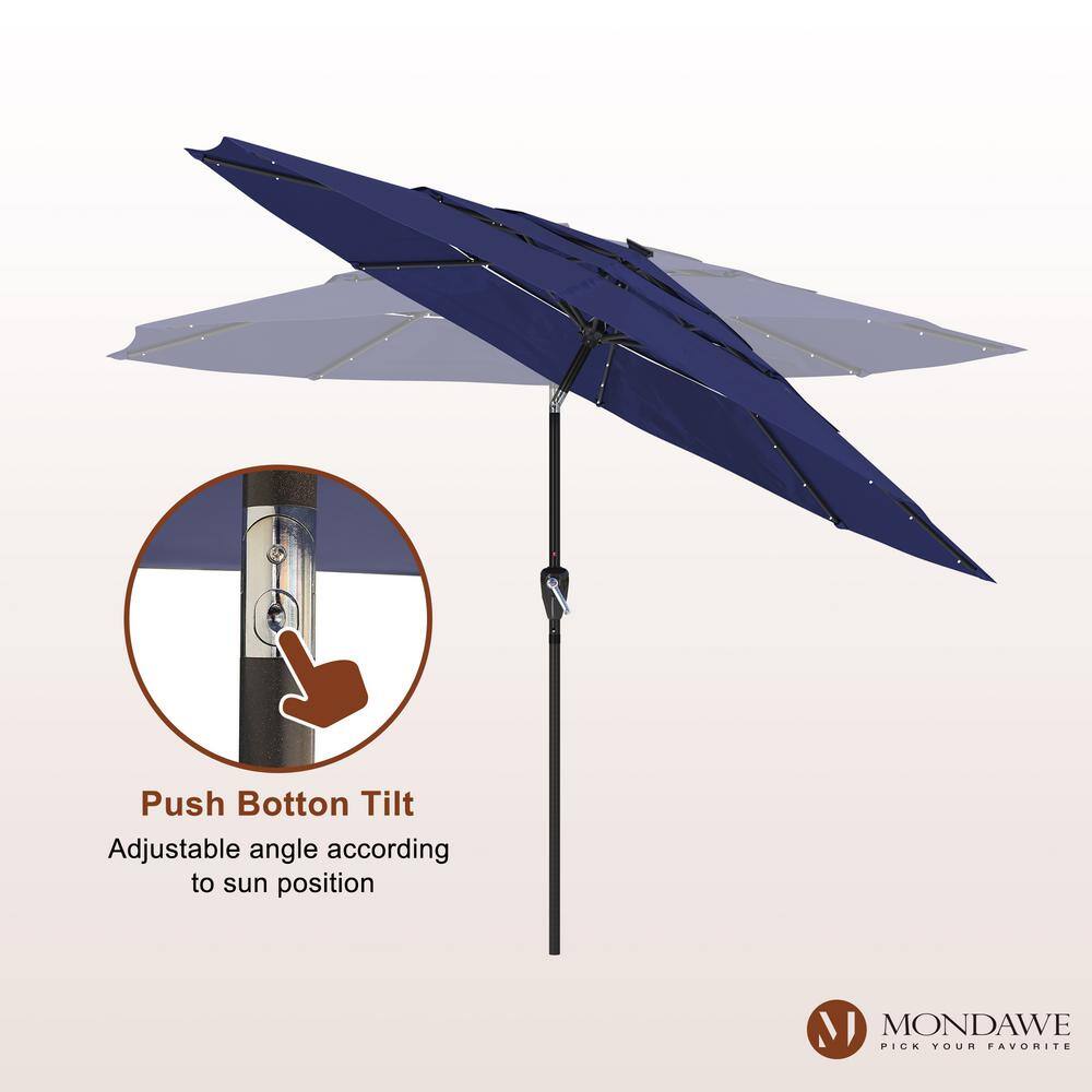 Navy Octagon Aluminum Patio Umbrella with LED Lights