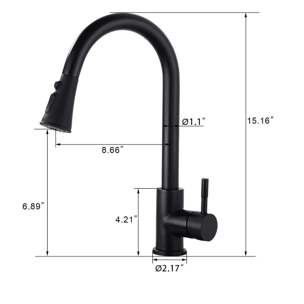 Matte Black Stainless Steel Pull Down Kitchen Faucet with Spray