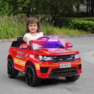 12-Volt Kid Ride on Fire Truck Electric Car with Remote Control/Real Megaphone and Siren in Red