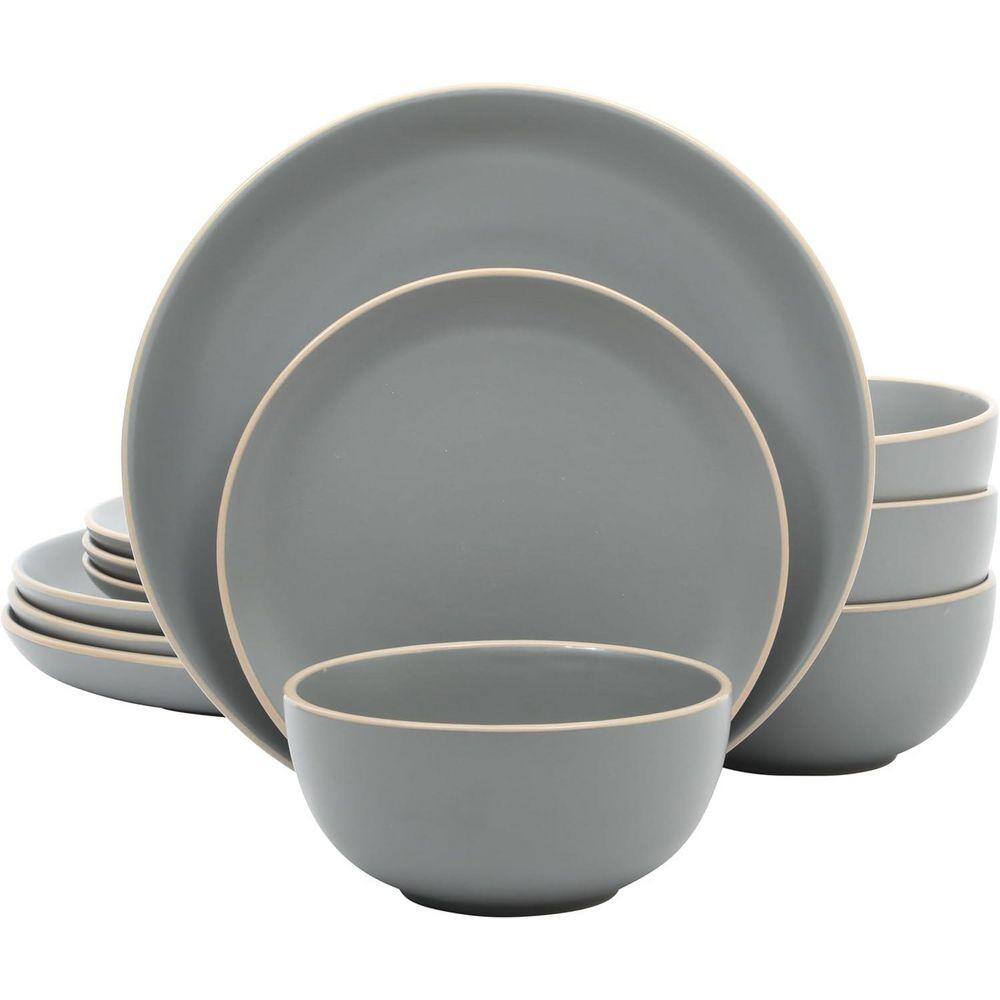 Whatseaso 12-Piece Matte Grey Modern Stoneware Kitchen Dinnerware