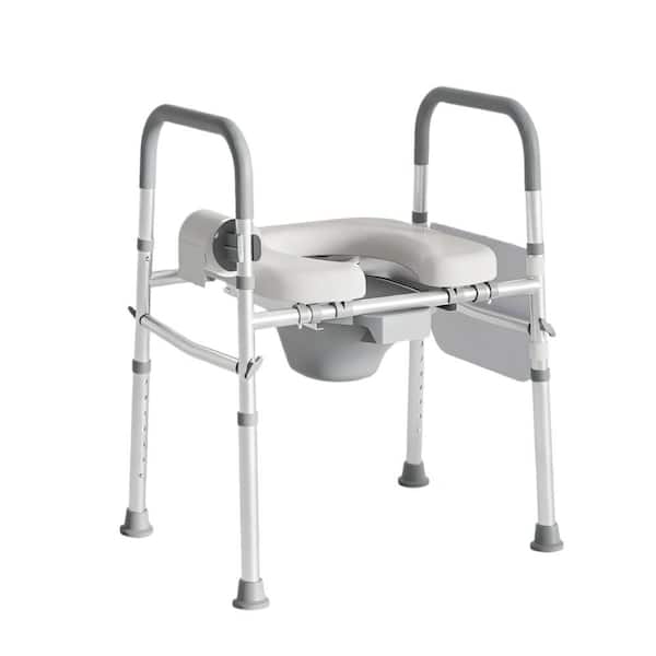 Bedside Commode for Seniors, Adjustable Height Bedside Toilet with Soft Seat Plate, Portable Toilet Seat with Handles