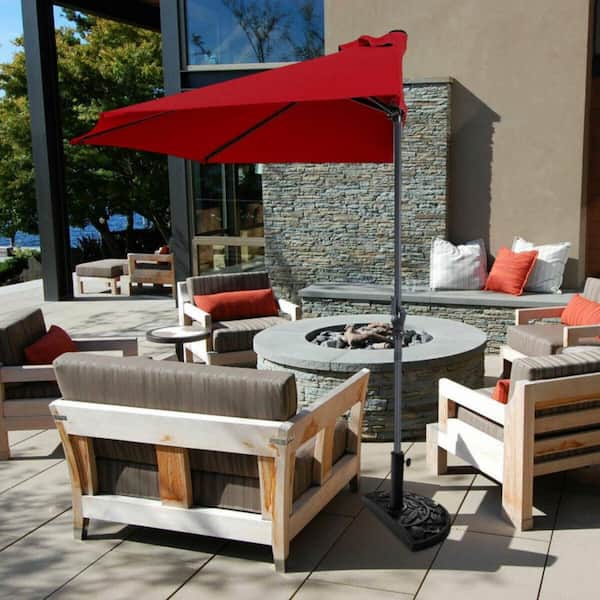 9 ft. Patio Bistro Half Round Patio Umbrella without Weight Base in Dark Red