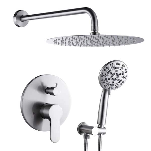  9-Spray Patterns with 1.8 GPM 12 in. Wall Mount Rain Fixed Shower Heads in 12 in. Brushed Nickel
