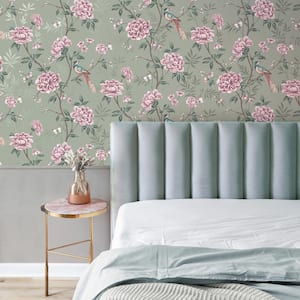 Akina Sage Floral Textured Peelable Paper Wallpaper