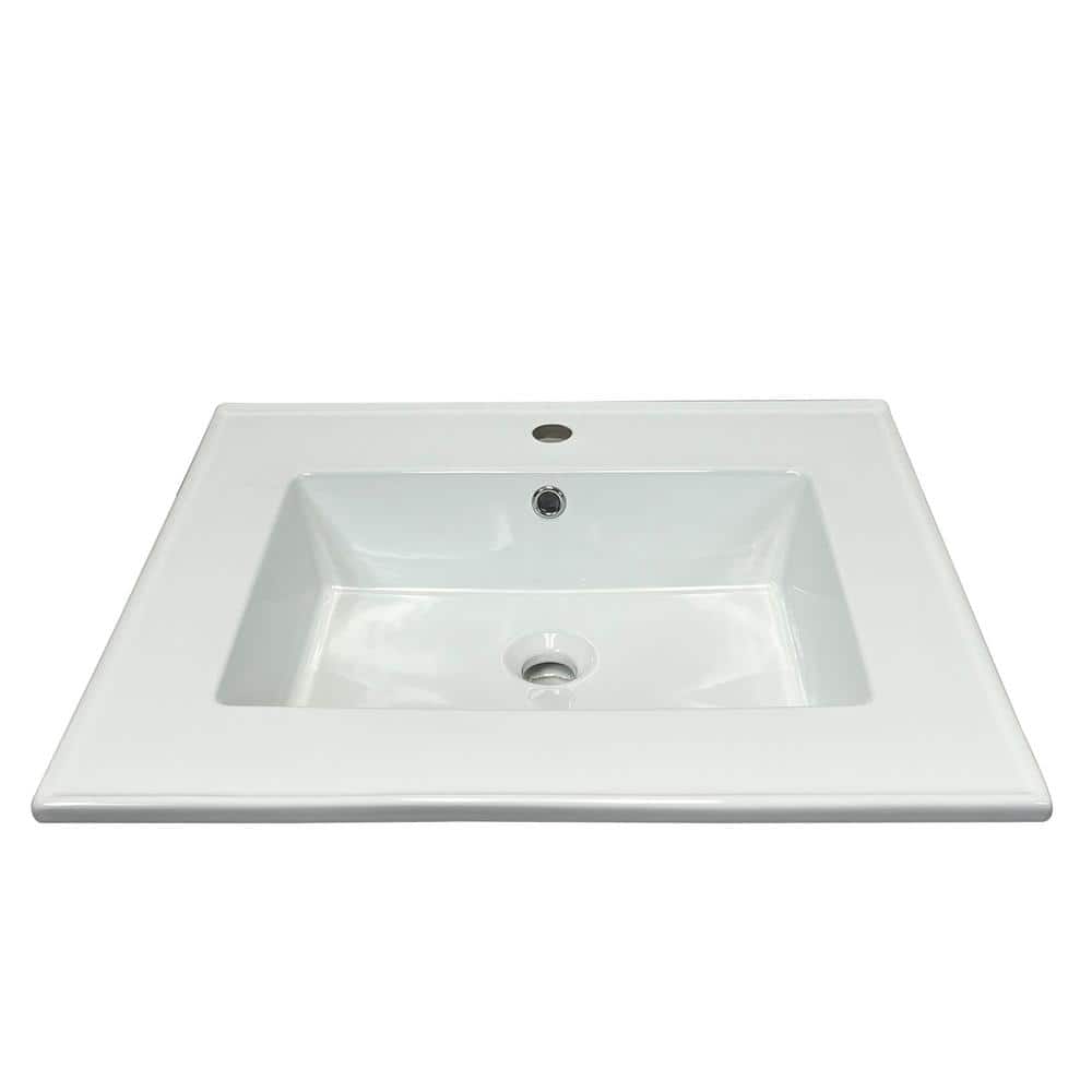 White Vitreous China Bathroom Sink Vanity Top with Single Faucet Hole