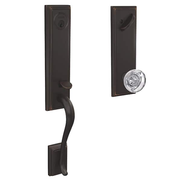 Schlage Custom Addison Aged Bronze Single Cylinder 3/4 Trim Door Handleset with Hobson Glass Door Knob