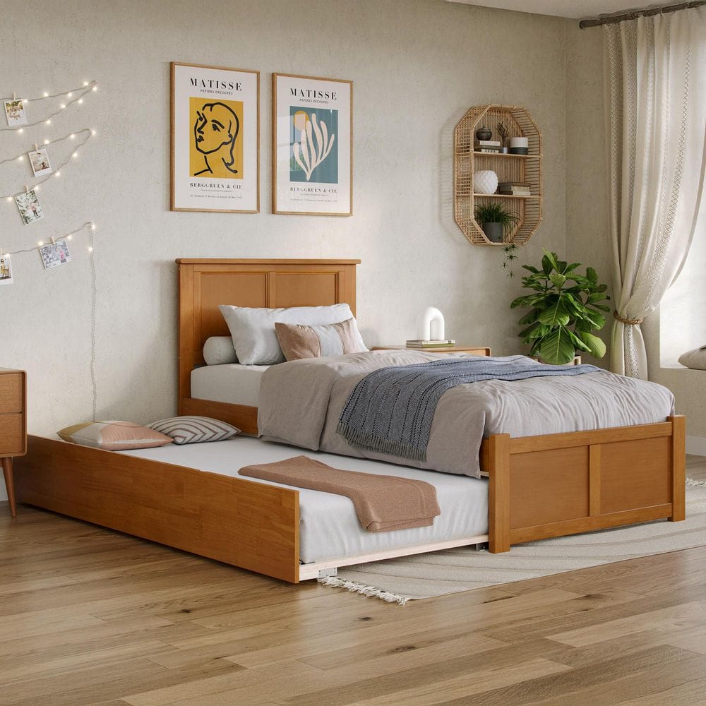 Madison Light Toffee Natural Bronze Solid Wood Frame Twin XL Platform Bed with Footboard and Twin XL Trundle price history on PriceWatchPro