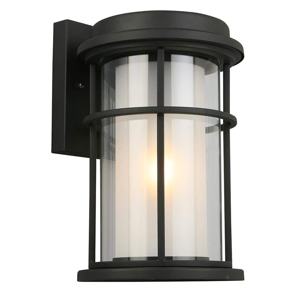 Eglo Helendale 7.76 in. W x 12.64 in. H 1-Light Matte Black Outdoor Wall Lantern Sconce with Frosted/Clear Glass Shades -  203026A